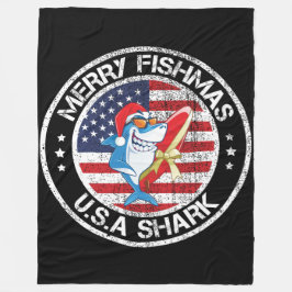 Cobertor De Velo Feliz Fishmas USA Flag Excelente White Shark