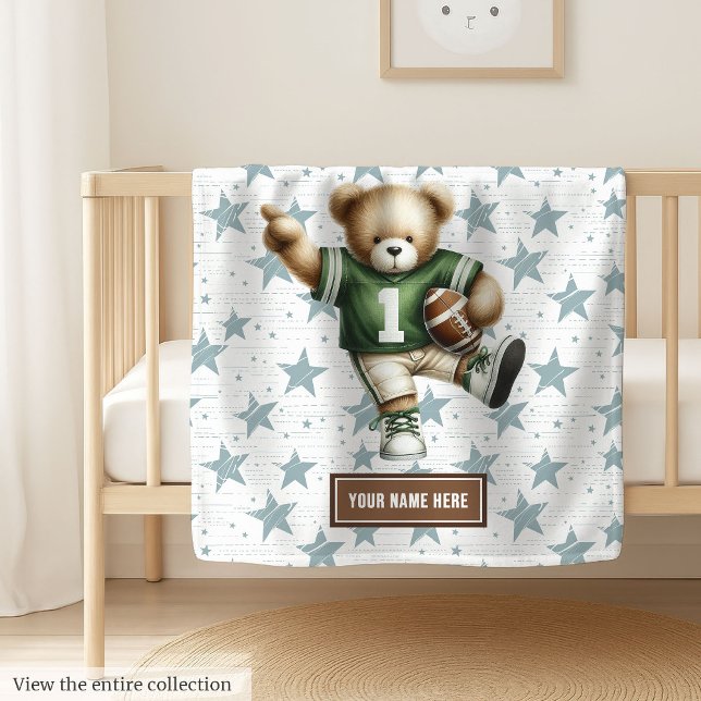 Cobertor De Velo Feliz Futebol Americano de Bear de Teddy (Happy American Football Teddy Bear Custom Kids Fleece Blanket )