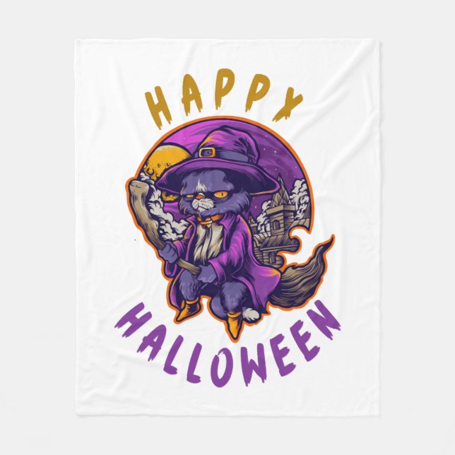 Cobertor De Velo Feliz Gato de Bruxas de Halloween (Frente)