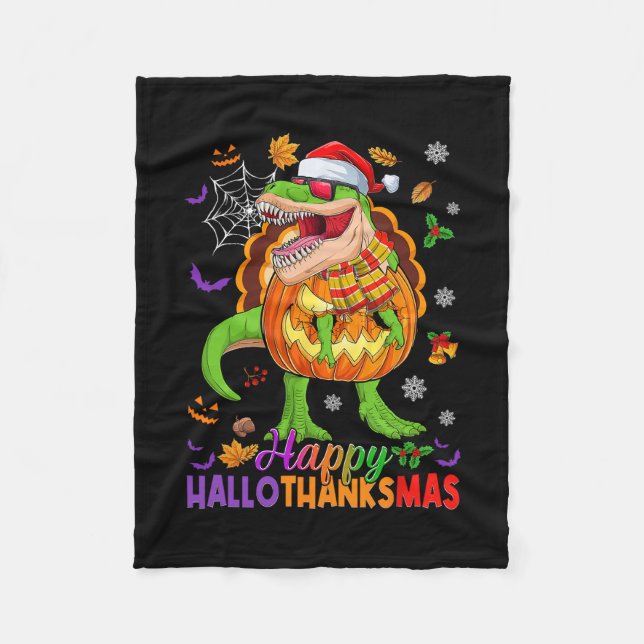 Cobertor De Velo Feliz Hallothanksmas T Rex Dia das Bruxas Dia de A (Frente)