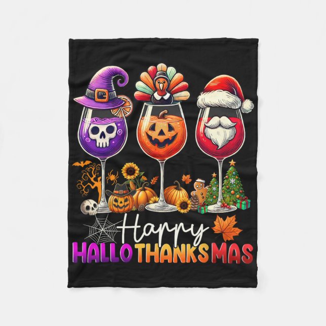 Cobertor De Velo Feliz Hallothanksmas Vinho Halloween Dia de Ação d (Frente)