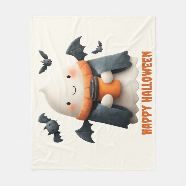 Cobertor De Velo Feliz Halloween - Cute Ghost Design (Frente)