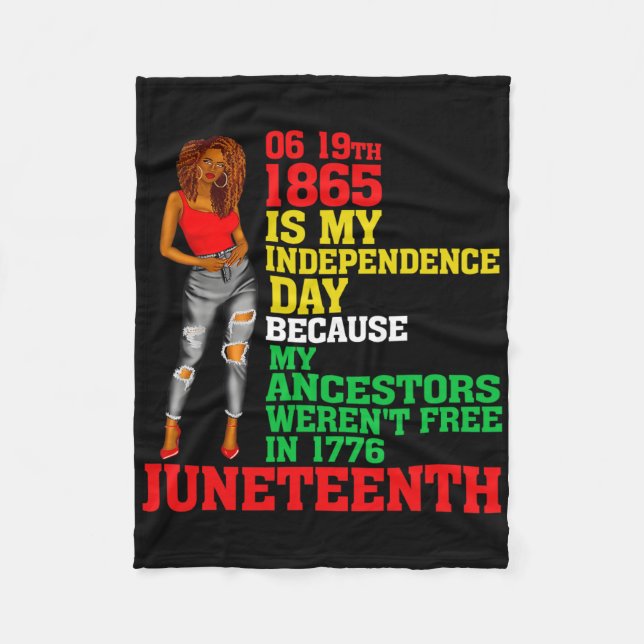 Cobertor De Velo Feliz Juneteenth É Meu Dia Da Independência Preto  (Frente)