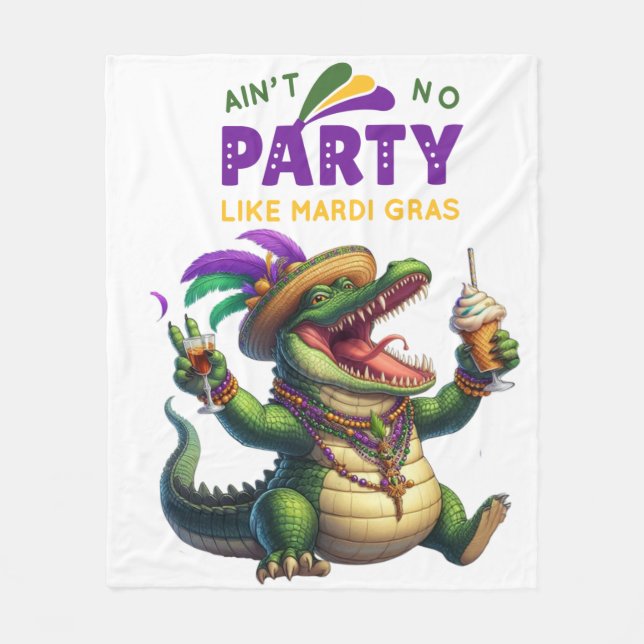 Cobertor De Velo Feliz Mardi Gras Alligator (Frente)