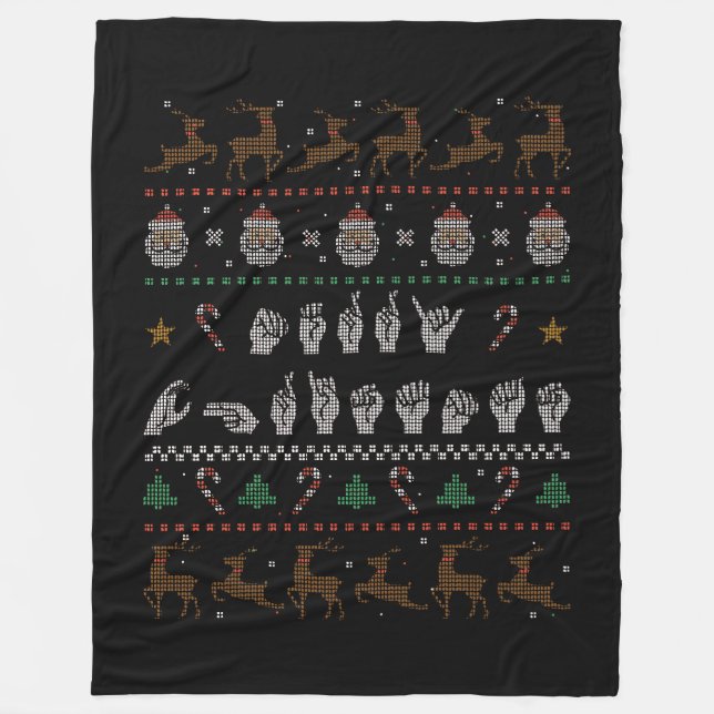 Cobertor De Velo Feliz Natal - ASL American Sign Language II (Frente)