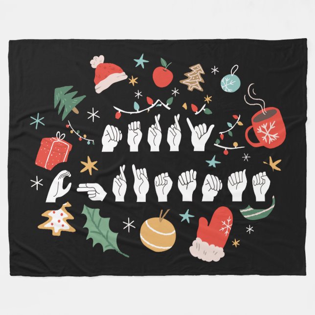Cobertor De Velo Feliz Natal - ASL American Sign Language III (Frente (Horizontal))