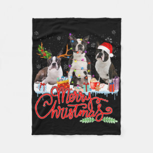 Cobertor De Velo Feliz Natal Boston Terrier Papais noeis Reindeer L