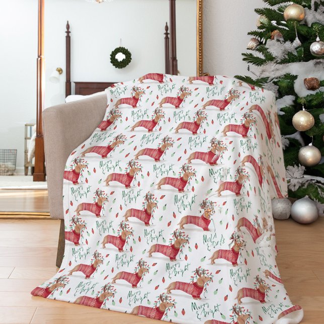 Cobertor De Velo Feliz Natal | Cachorro Cachorro Suor de Natal (Merry Christmas | Dachshund Dog Christmas Sweater Fleece Blanket)