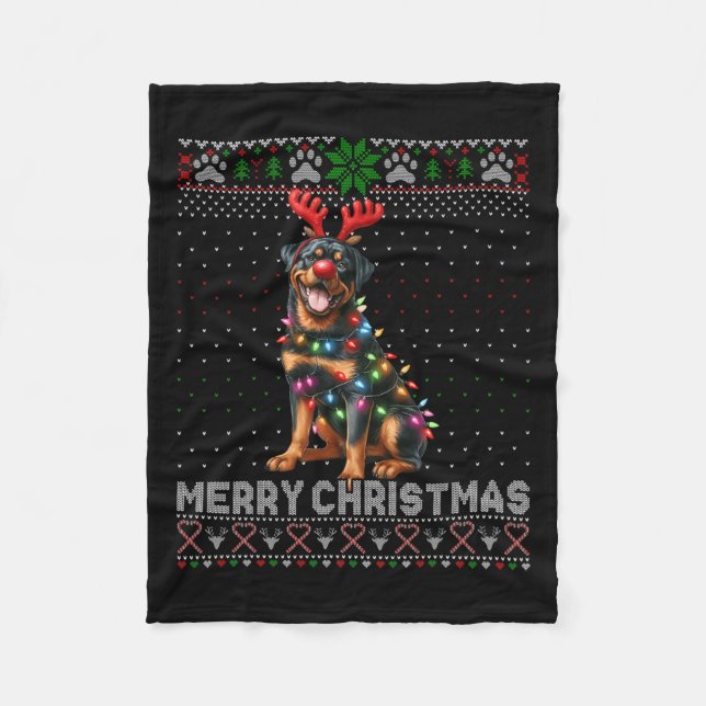 Cobertor De Velo Feliz Natal Cachorro Rottweiler Cachorro Feio (Frente)