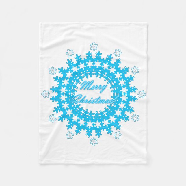 Cobertor De Velo Feliz Natal com floco de neve azul-de-inverno (Frente)