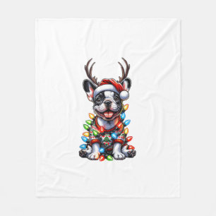 Cobertor De Velo Feliz Natal de Buldogue Francês Luz Santa Hat Rei