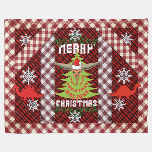 Cobertor De Velo Feliz Natal Dinossauro Parada Fleece Blanket (Frente (Horizontal))