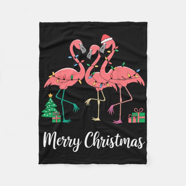 Cobertor De Velo Feliz Natal Flamingo Santa Hat Xmas (Frente)