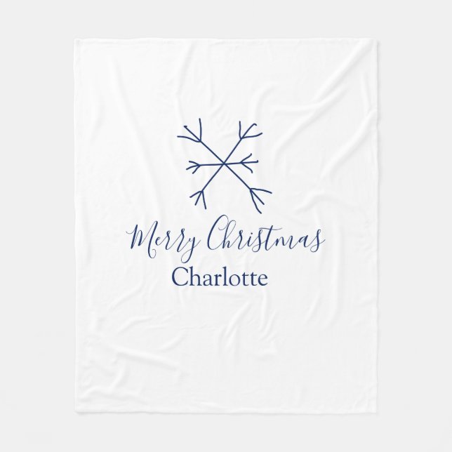 Cobertor De Velo Feliz Natal flocos de neve azuis adicionam nomes d (Frente)