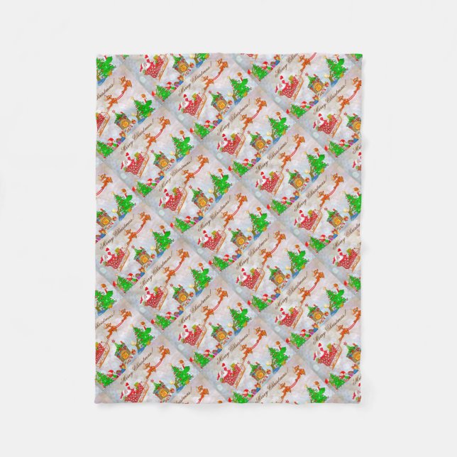 Cobertor De Velo Feliz Natal Papais noeis Oferecendo presentes (Frente)