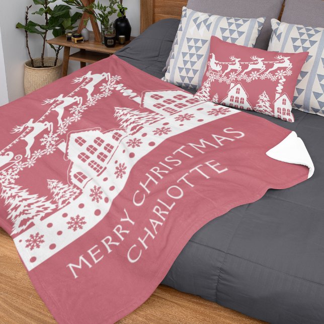 Cobertor De Velo Feliz Natal Papais noeis Winter Snowflakes Nome (Criador carregado)