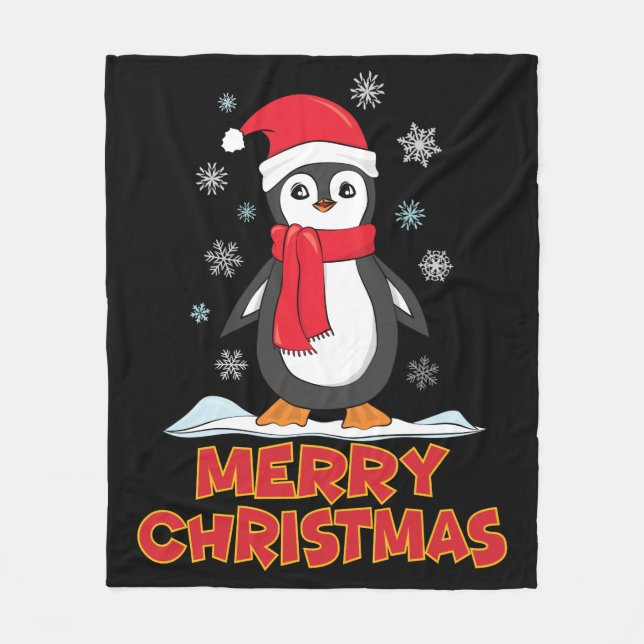 Cobertor De Velo Feliz Natal - Pinguim Gato (Frente)