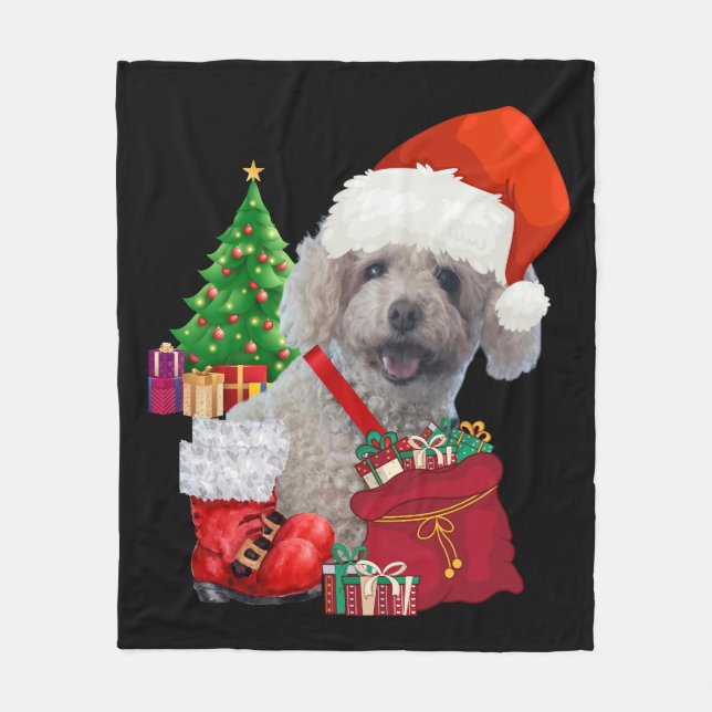 Cobertor De Velo Feliz Natal Poodle Fleece Blanket (Frente)