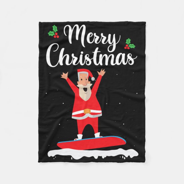 Cobertor De Velo Feliz Natal Snowboard Papai Noel Boarder E (Frente)