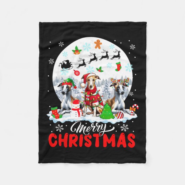 Cobertor De Velo Feliz Natal Três Papais noeis Elf Reindeer Whippet (Frente)