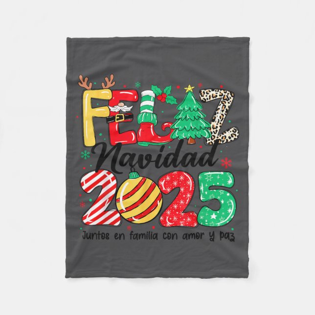 Cobertor De Velo Feliz Navidad 2025 Spanish Christmas Mexican Famil (Frente)
