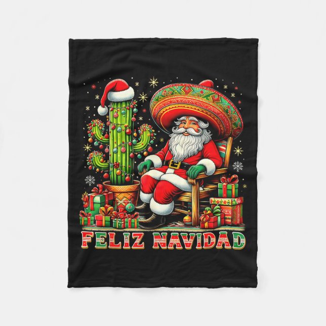 Cobertor De Velo Feliz Navidad Mexican Christmas Santa Sombrero Cac (Frente)
