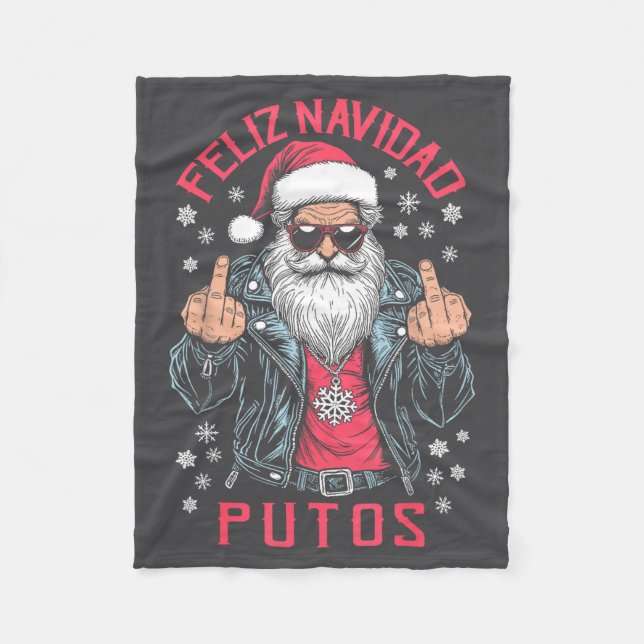 Cobertor De Velo Feliz Navidad Putos Funny Rude Spanish Santa Middl (Frente)