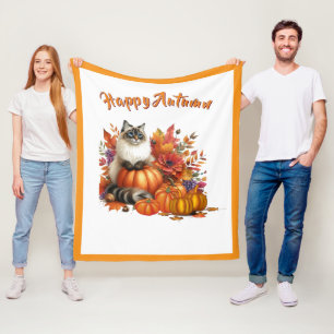 Cobertor De Velo Feliz outono Ragdolas Cat e Pumpkins