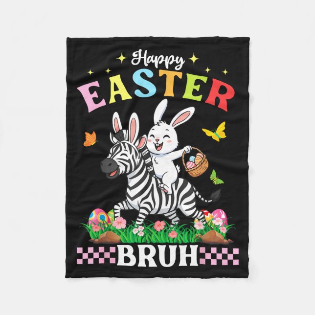 Cobertor De Velo Feliz Páscoa Bruh Zebra Fofo Orelhas de Coelho Ces (Frente)
