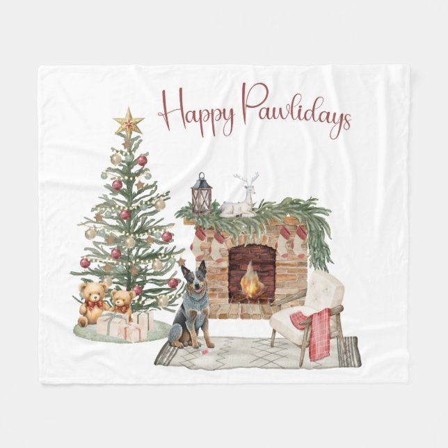 Cobertor De Velo Feliz Pawlidays Design de Cachorro - Cão Bovino Au (Frente (Horizontal))