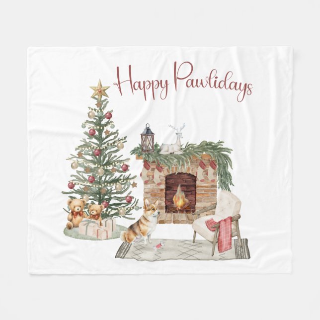 Cobertor De Velo Feliz Pawlidays Design de Cachorro - Corgi (Frente (Horizontal))