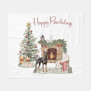 Cobertor De Velo Feliz Pawlidays Design de Cachorro - Doberman Pins
