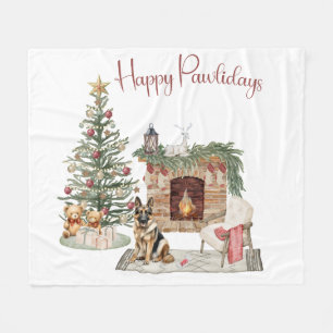 Cobertor De Velo Feliz Pawlidays Design de Cachorro - Pastor Alemão
