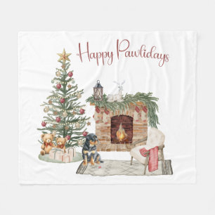 Cobertor De Velo Feliz Pawlidays Design de Cachorro - Rottweiler