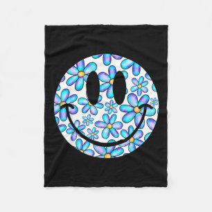 Cobertor De Velo Feliz rosto sorriso margarida retrô azul préppy ho