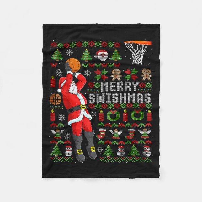 Cobertor De Velo Feliz Swishmas Basquete de Natal Feio de Natal (Frente)