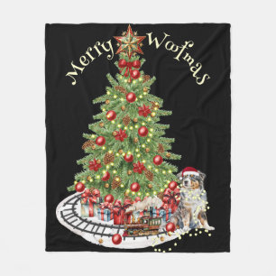 Cobertor De Velo Feliz Woofmas Design de Cachorro - Australian Shep