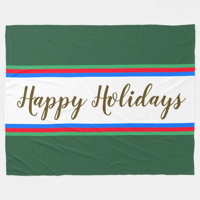 Cobertor De Velo FELIZMENTE HOLIDAYS Verde Azul - Frisas Vermelhas  (Frente (Horizontal))