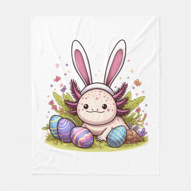 Cobertor De Velo Felz pascoa com axolotl e orelhas coelhinhas (Frente)