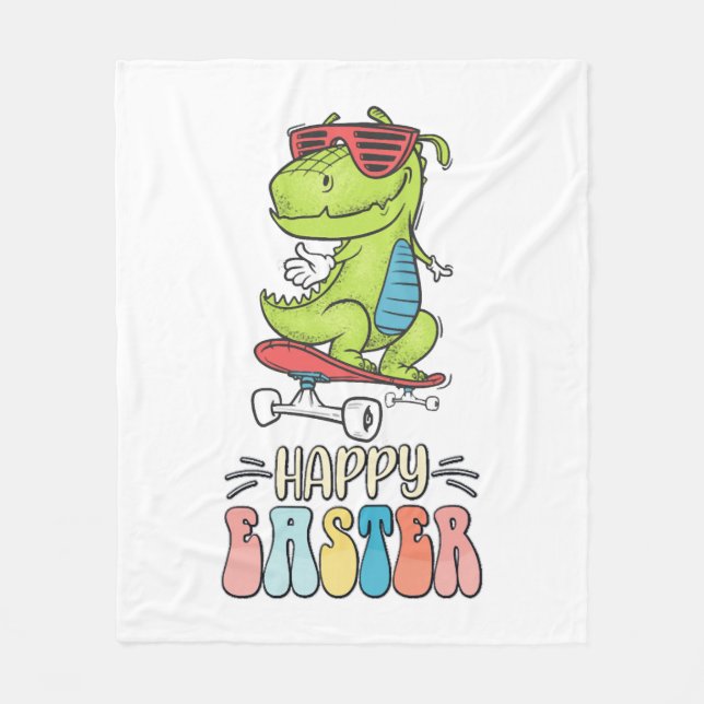 Cobertor De Velo Felz pascoa T Rex Dinossaur Coelho Ovos de Coelho  (Frente)