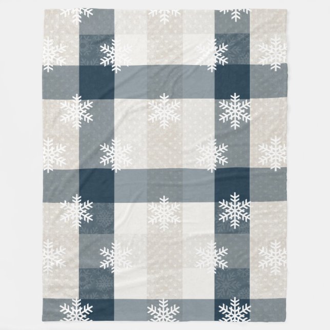Cobertor De Velo Feriado de Natal com Floco de Neve Xadrez Azul (Frente)