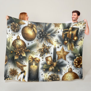 Cobertor De Velo Feriado Dourado de Natal Branco com Aquarela Preta
