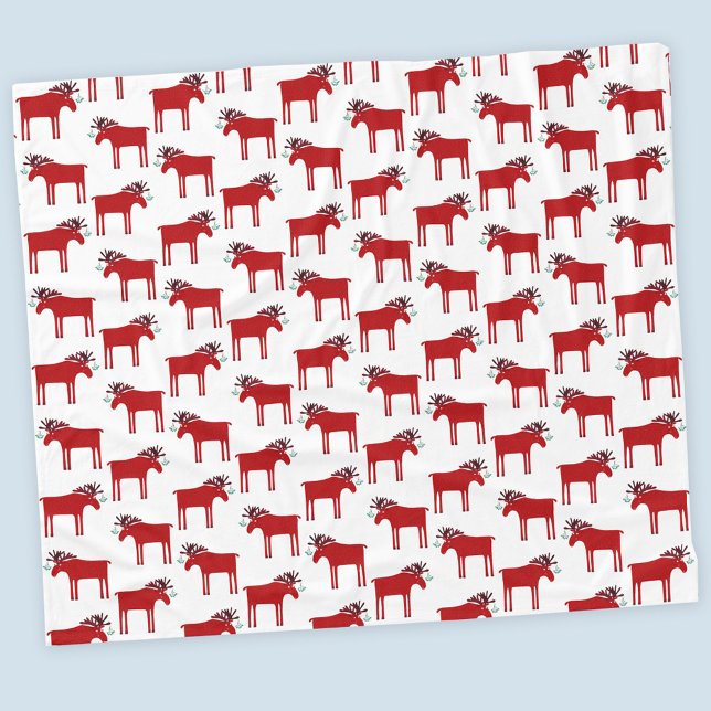Cobertor De Velo Feriado Engraçado, Vermelho e Branco (Funny moose or elk holiday fleece blanket)
