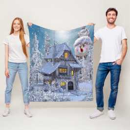 Cobertor De Velo Festa de Natal Inverno Branco Boneco de Neve Azul