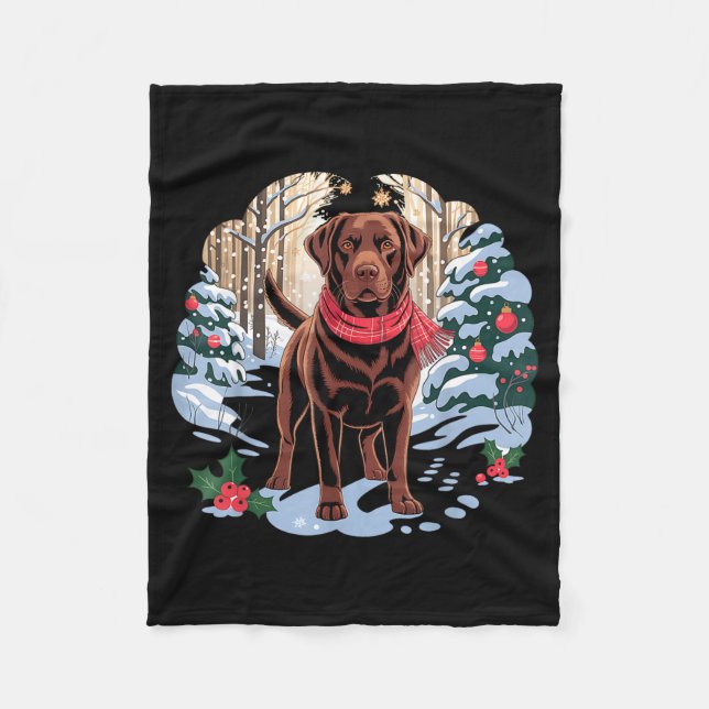 Cobertor De Velo Festive Chocolate Lab In Snowy Forest Winter Xmas  (Frente)