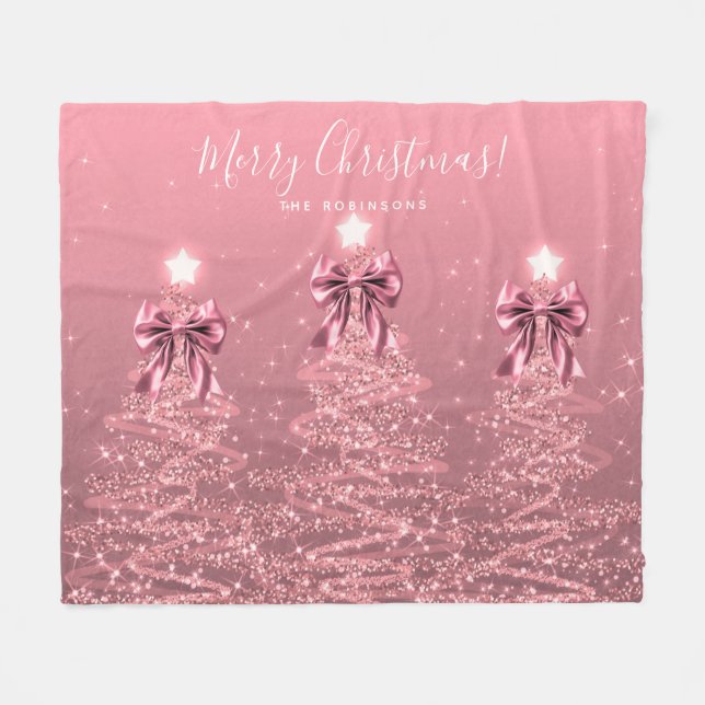 Cobertor De Velo Festive Holiday Blush Pink Christmas Trees Bows (Frente (Horizontal))
