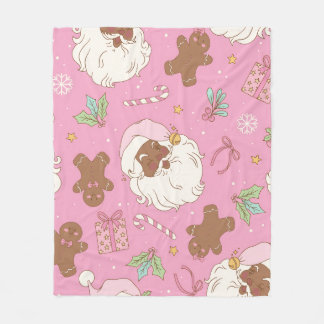 Cobertor De Velo Festive Holiday Pastel Pink Black Santa