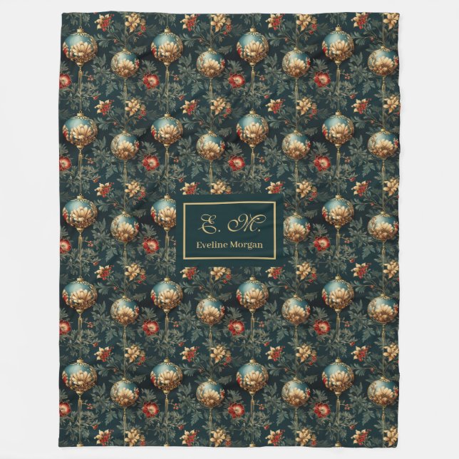 Cobertor De Velo Festive red and gold luxury baubles blanket custom (Frente)