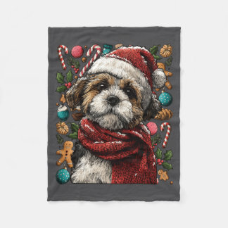 Cobertor De Velo Festive Shih Tzu With Santa Hat Snowy Winter Chris