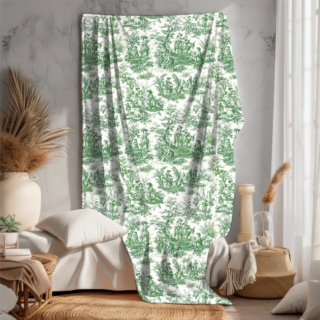 Cobertor De Velo Ficheiro floral retrô verde de jouy (Criador carregado)